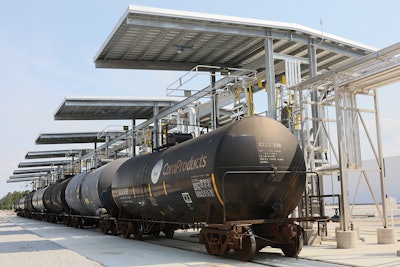 Ingredients like flavors and sweeteners are unloaded via a rail spur at MAB’s Columbia facility.