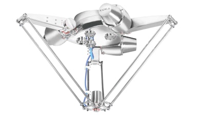 For hygienic pick-and-place applications in pharmaceutical as well as food and electronics environments is a new robot from Kuka Robotics, the KR 3 DELTA.