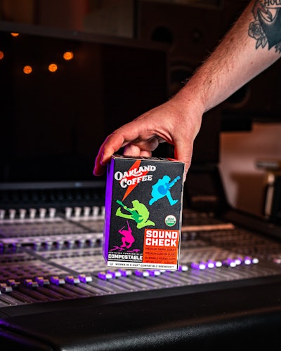 Packaging for the Sound Check brand includes snapshots of the coffee company founder Green Day’s recent Hella Mega Tour.