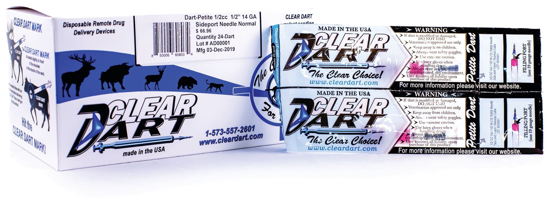 Printed, branded lidding material seals product in thermoformed trays. Both the larger dosage and the petite darts are then cartoned for retail at a 24-count.