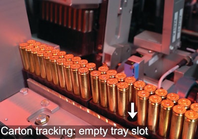 Sensors recognize empty tray slots.