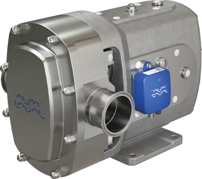 A CM Connect wireless vibration monitor is attached to an Alfa Laval DuraCirc circumferential piston pump, helping operators make informed maintenance decisions.