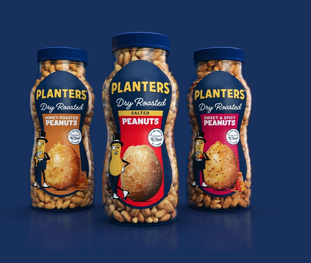 Along with a new hourglass shape, the updated Planters Dry Roasted Peanuts package also got a new label&mdash;peanut shaped as well&mdash;designed to emphasize the line&rsquo;s distinctive flavors.