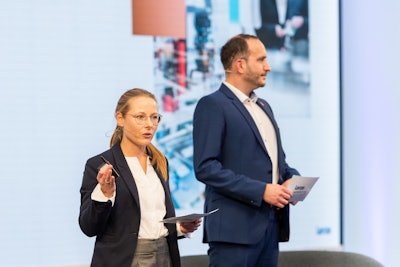 Annekatrin Konermann, Lenze’s product manager of Nupano and Werner Paulin, head of new automation technology at Lenze.