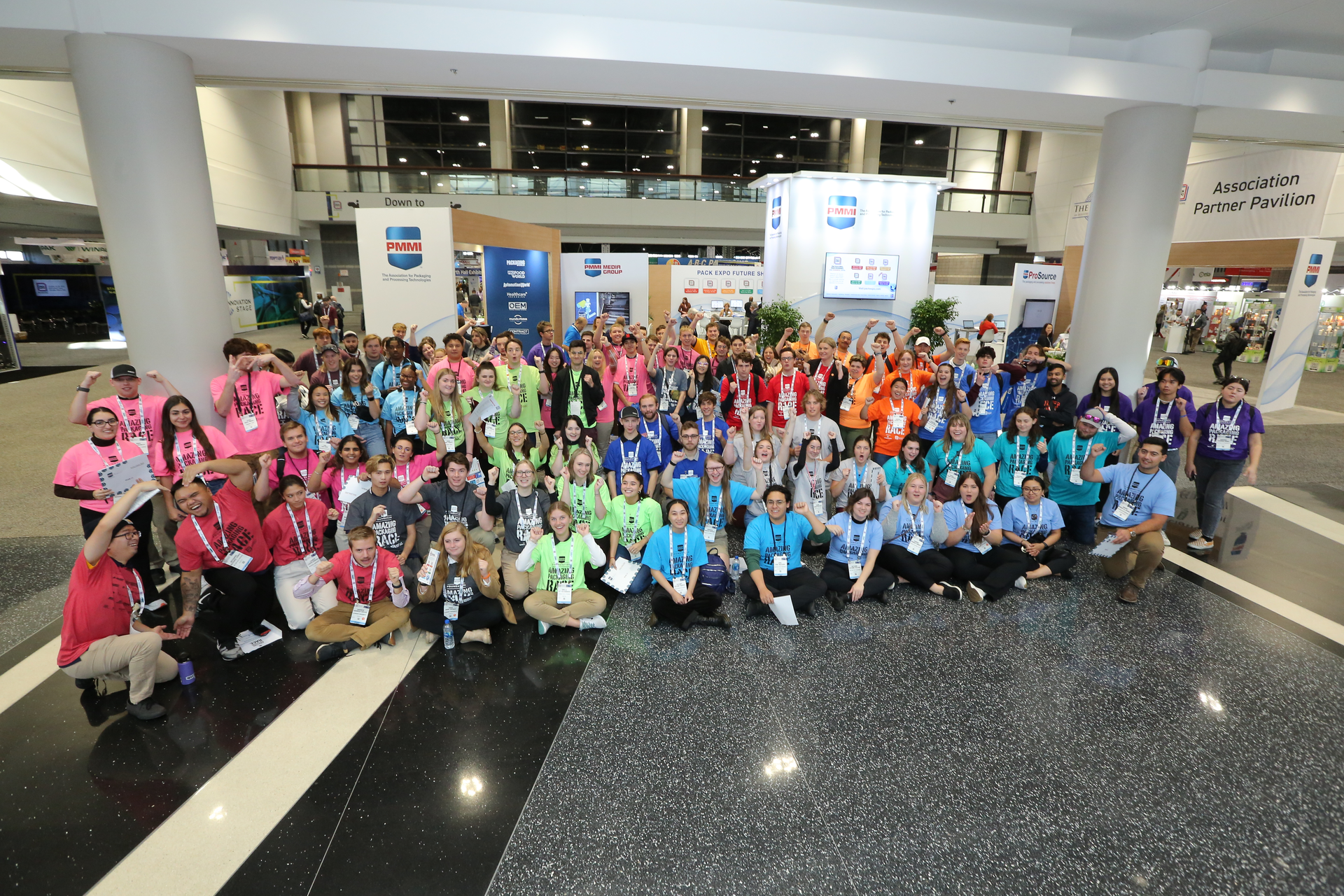 Amazing Packaging Race participants gather before the race.