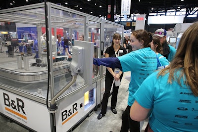 Amazing Packaging Race participants complete tasks on the show floor.