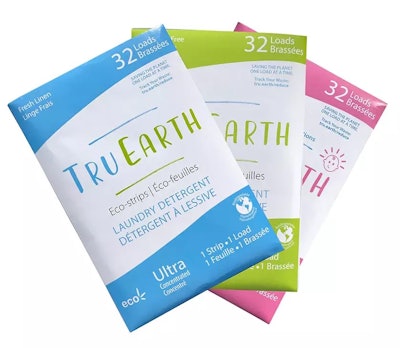 Tru Earth offers a line of Eco-Strips dissolvable laundry detergent strips in paper packaging.
