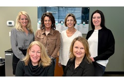 Founding Council of the PowHER of the Pack. Top row, from left: Kate Farley, Director of Sales, Modern,Krista Combs, VP, Human Resources, ProMach, Geri Krech, VP, Finance, ProMach Filling, Susan Marshall, VP/General Manager, Edson. Front row, from left: Lisa Propati, VP/General Manager, WLS, Julie Dropik, VP, Finance, ProMach Primary Packaging. Courtesy of ProMach.