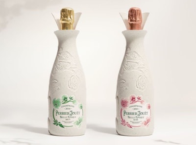 The Belle Epoque Cocoon, which will be used for the house’s vintage cuvees, Perrier-Jouët Belle Epoque and Perrier-Jouët Belle Epoque Rosé, exhibits an organic shape that gently enfolds the bottle.