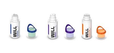 From left, a cooling pain relief roll-on, a muscle recovery lotion with angled applicator, and a daily muscle soothing body lotion (not to scale).