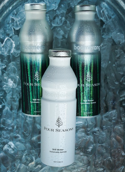 The Four Seasons Resort Hualalai is using refillable/reusable aluminum bottles from Ball with the Boomerang Bottling System.