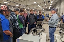 Chris Schombert, executive VP of Hoosier Feeder Company, speaking to New Castle Career Center students.