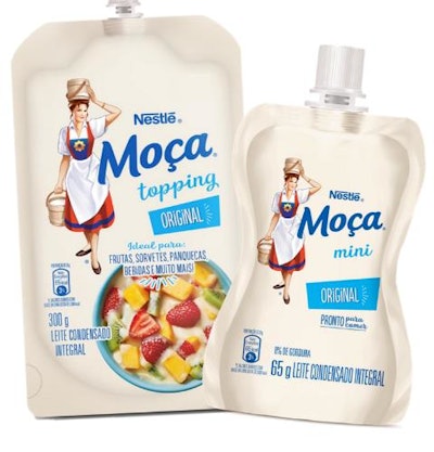 Nestlé Brazil introduces a stand-up pouch packaging format for versions of its Moça Integral Condensed Milk product.