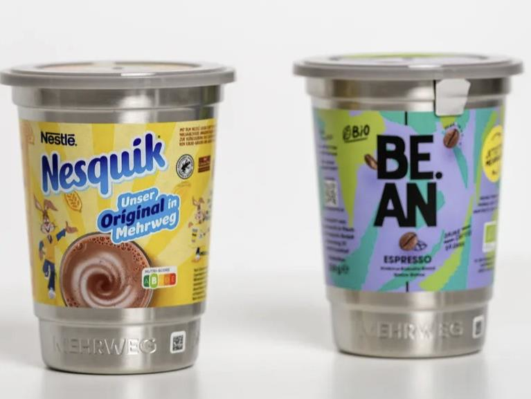 Nestl&eacute;, Hoppenworth & Ploch, and BE.AN are trialing circulotion's 'Anita in Steel' reusable packaging.