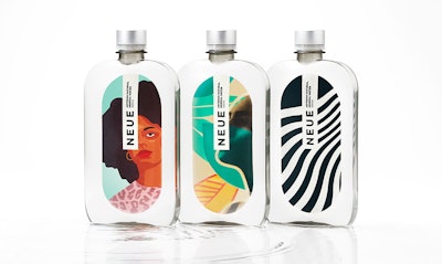 Label artwork for NEUE Water is an intrinsic part of the premium experience, as it features different artist-designed collections that change with each fashion season.
