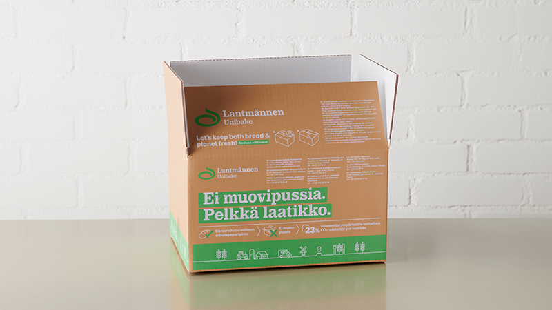 Lantm&auml;nnen Unibake&rsquo;s new packaging eliminates the LDPE bag that held the frozen bread loaves inside the corrugated shipper and instead incorporates a barrier paper on the inside of the case that protects against grease and moisture.