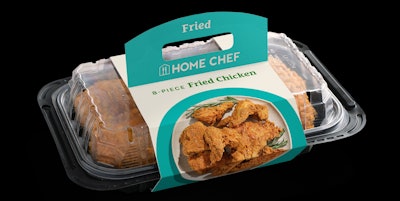 Home Chef’s previous packaging was a plastic clamshell with paper sleeve. Lacking venting holes, the package trapped moisture and caused the chicken to lose its crispy texture.