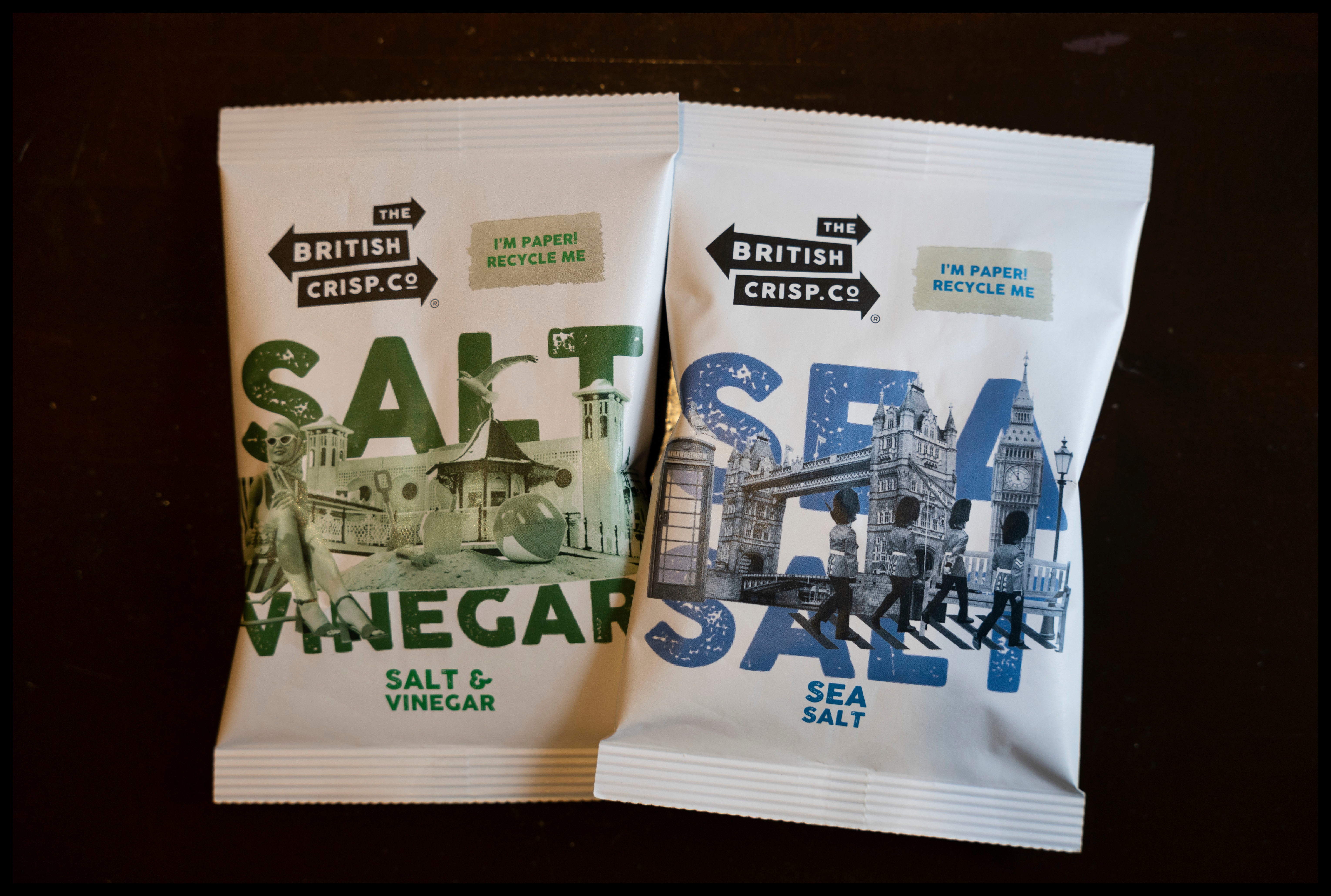 The British Crisp Co.'s new bags use paper with Hydropol polymer technology as a plastic alternative.