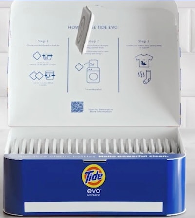 The Tide evo fiber tiles are lighter, faster, and simpler than its other detergents.