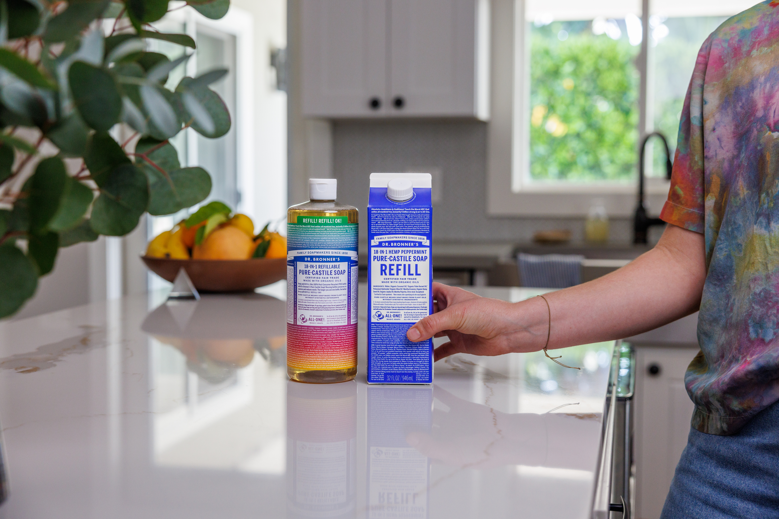 According to a Life Cycle Assessment (LCA), the carton format had the lowest environmental footprint of all the options, which compared PCR, molded fiber, glass, aluminum, and paper cartons. Using cartons to refill more durable rPET bottles makes the whole system bathroom- and shower-worthy, since the cartons themselves deteriorate in wet environments.