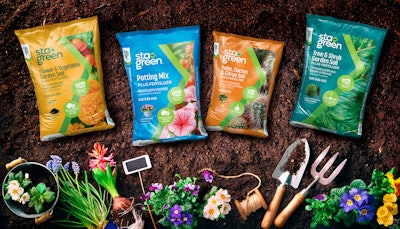 For Lowes’ Sta-Green redesign, brand colors and photography were used strategically to differentiate between products, while a consistent green-arrow design element was positioned to point dynamically across each pack front.