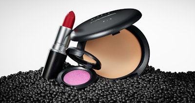 In North America, ELC has developed a closed-loop system to reincorporate some of MAC’s signature black plastic collected through the Back-to-Mac takeback program into new makeup packaging. Image courtesy of The Estée Lauder Companies