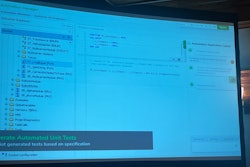 Schneider Electric bakes generative AI into its programming suite. Programmers interact with the AI chatbot in the right rail; code snippets are suggested in the center screen, and can be added to the code tree in the left rail.
