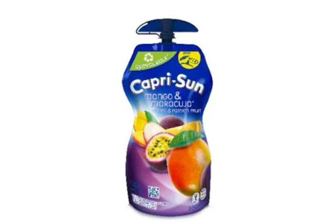 Capri-Sun's new mono-material pouches include a tethered cap to align with upcoming EU recycling regulations.