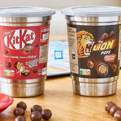 In Nestlé France's pilot project with Le Fourgon, consumers deposit €2 for each container purchased, which is refunded upon return of the empty packaging.