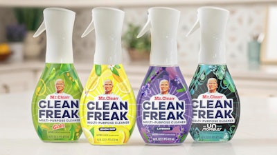 Package design for P&G's Mr. Clean Clean Freak brand leans heavily into visual representations of the product's aroma.