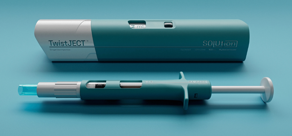 The dual chamber prefilled syringe contains sterile water and powdered medication, reducing the preparation steps from 14 to just three for the syringe.