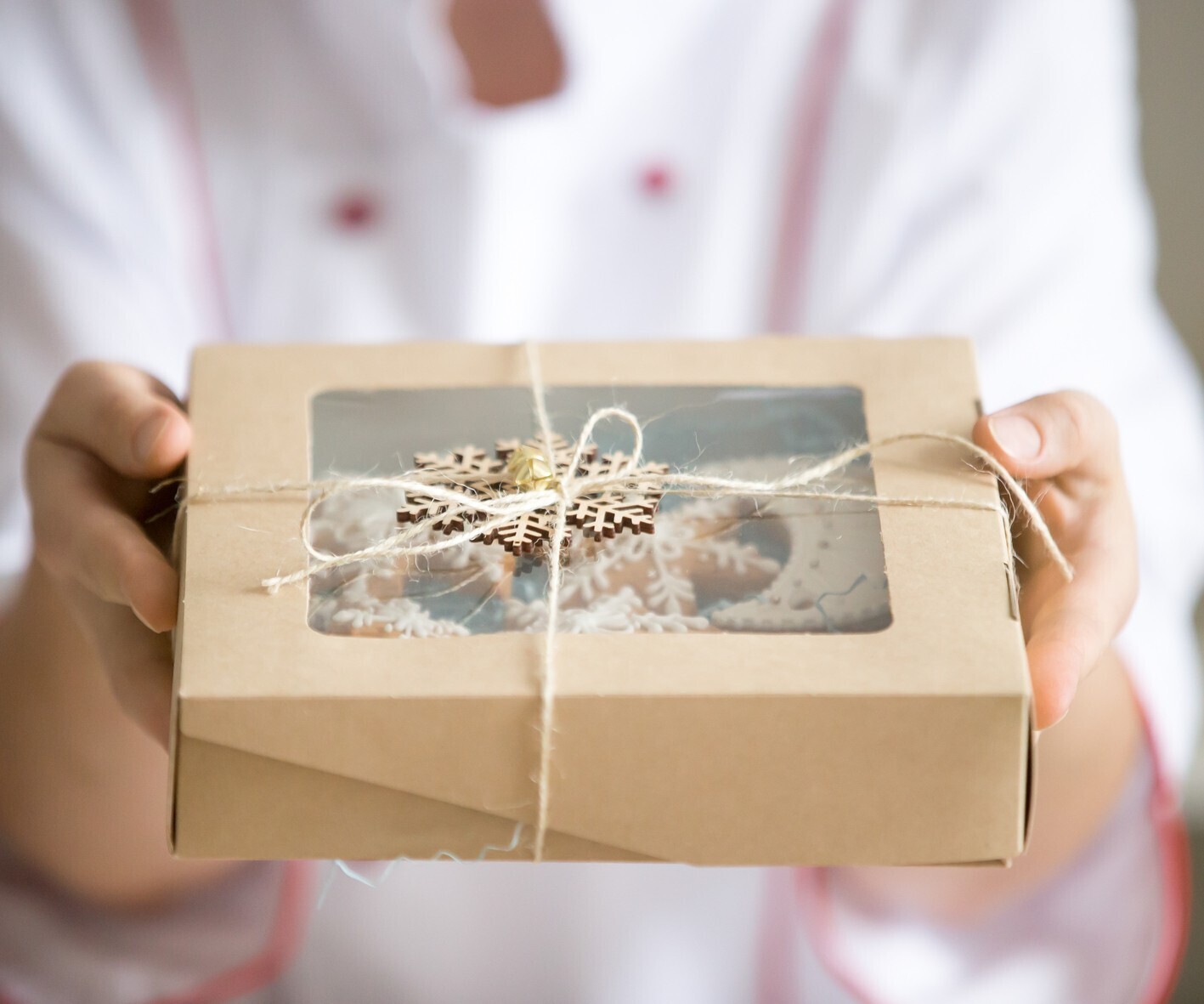 Hands Holding Out Box With Collection Christmas Cookies Cropped (1)