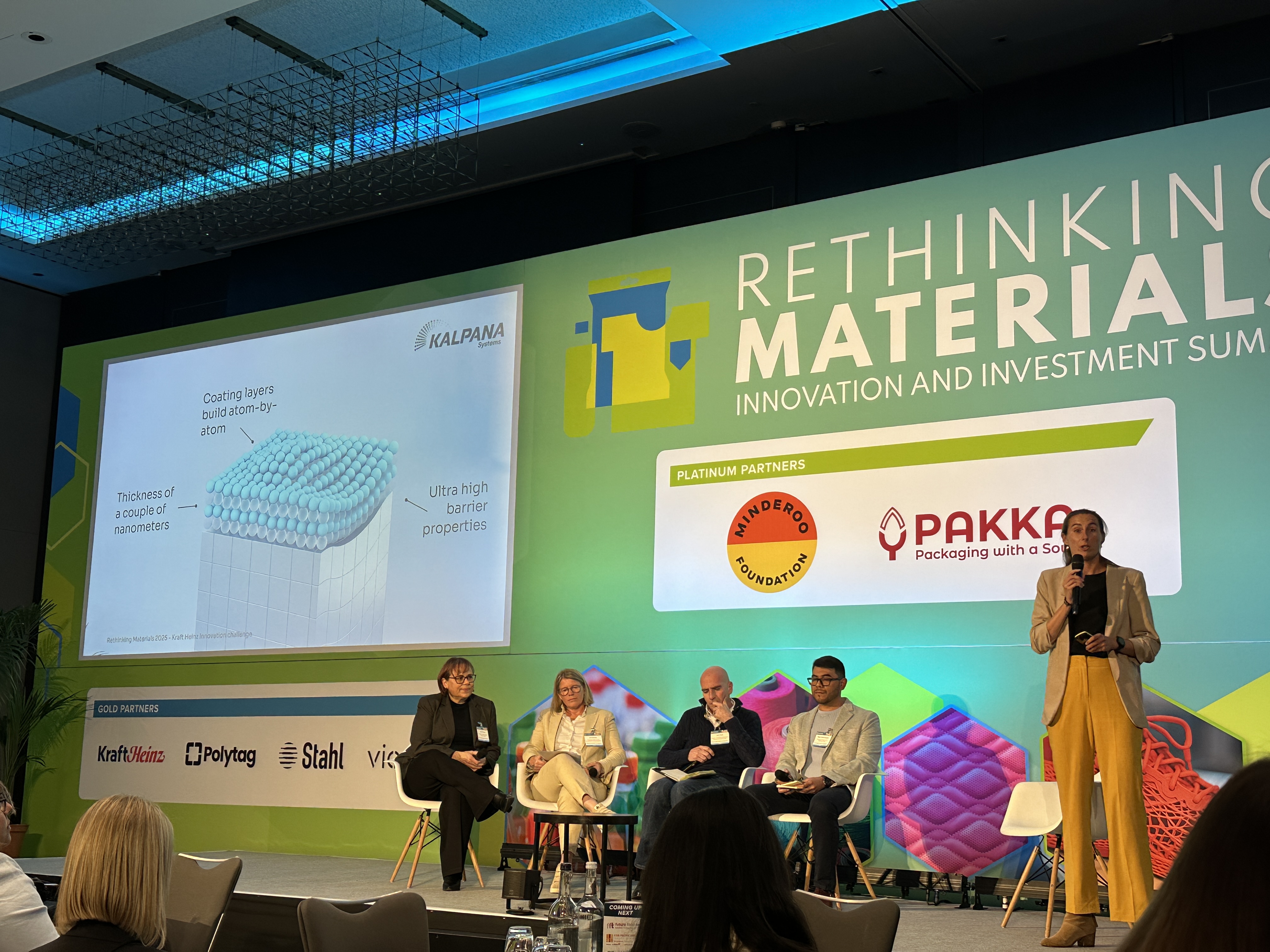 (from left) Linda Roman, Kim Bertens, John Ryan, and Edgar Castro-Aguirre, all of Kraft Heinz. (speaking) Sandra Wiegman, Kalpana Systems.