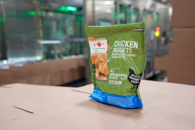 The EVO’s end-of-arm tooling in this application has 3 in. of compliance, allowing it to easily pick up irregularly shaped bags and pouches, making it ideal for Soules Foods’ production large bags of patties, nuggets, and diced products, the companies say.