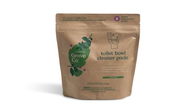 The cleaner sachets are packed in a home-compostable pouch that combines FSC paper, cellulose, and a biopolymer film. The compostable zipper is made from PLA.