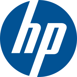 HP corporate logo: blue circle with white lowercase letters