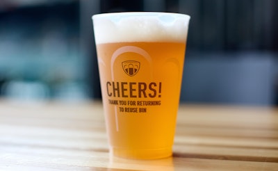 A reusable cup from Bold Reuse’s pilot program encourages fans to return it for cleaning and reuse at Portland sports venues.