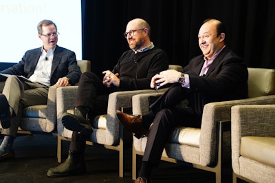 (From left) David Love, EVP & chief strategy officer, Printpack (FPA member and moderator); Pat Keenan, packaging R&D, sustainability, General Mills; and Teo Medellin, director of corporate packaging sustainability, Procter & Gamble.
