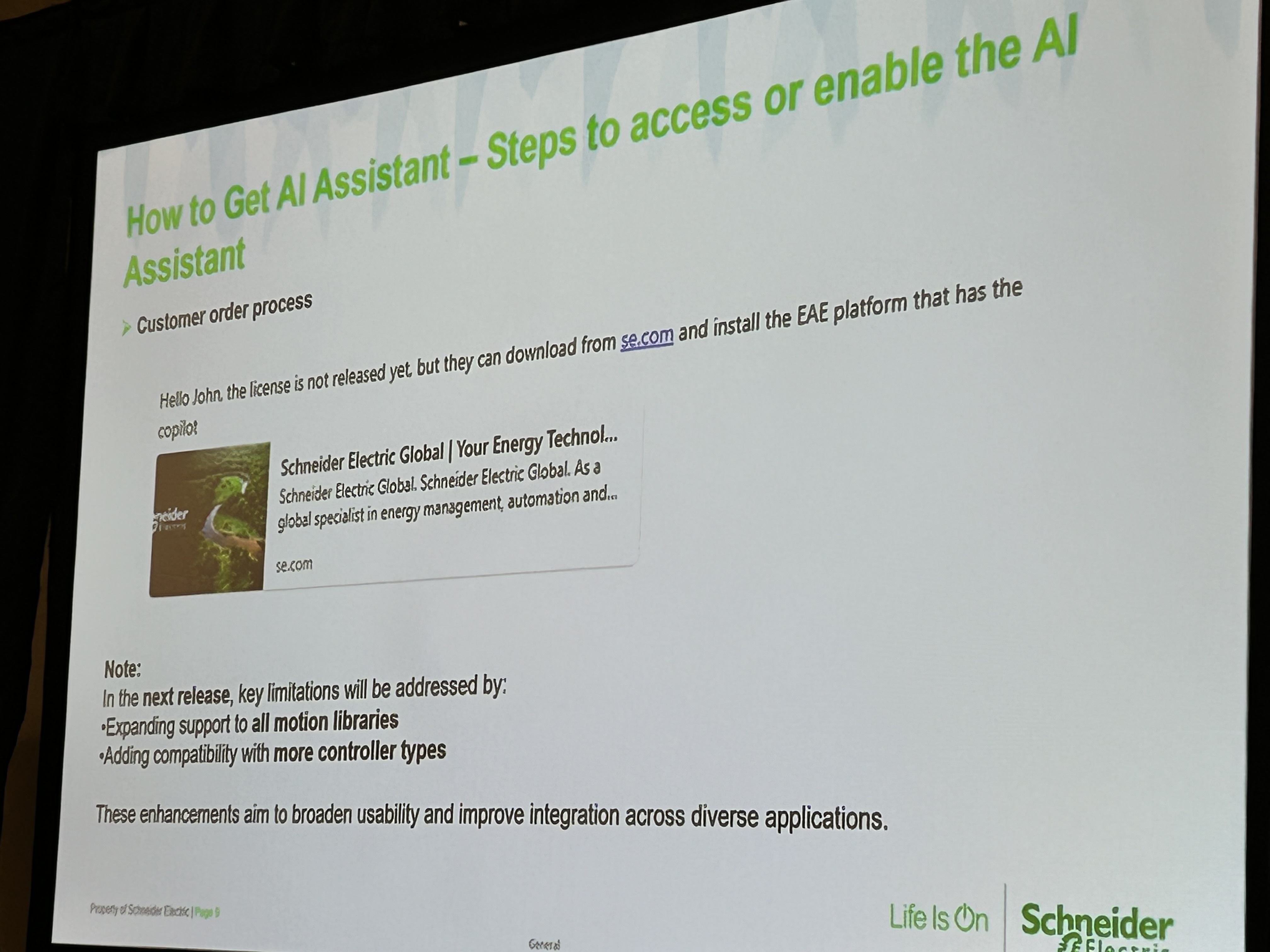 Schneider Electric AI Assistant implementation
