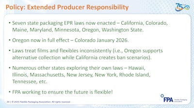 Seven U.S. states have current EPR laws: California, Colorado, Maine, Maryland, Minnesota, Oregon, Washington. Oregon is fully in effect and Colorado begins January 2026.