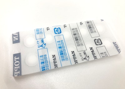 Samples of push-through blister packs with brittle lidding material.