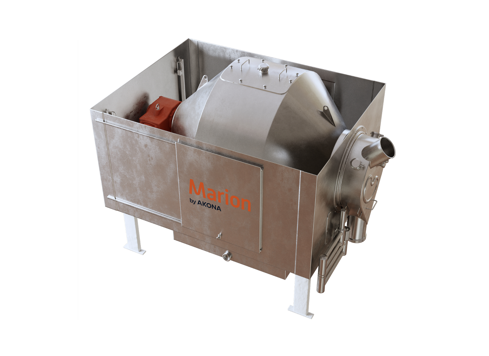 Industrial washing machine with white drum and brown exterior housing by Akona brand