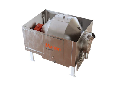 Industrial washing machine with white drum and brown exterior housing by Akona brand