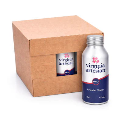 In addition to the 16-oz bottle shown here, Virginia Artesian also offers its aluminum bottle in 12-oz and 1-L sizes.