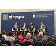 Robots for America Founding Members at AI+ Expo panel discussion, 'Robots for America: Driving American Industry Forward.' From left to right: Micah Murphy (New American Industrial Alliance), Nick Ayala (GrayMatter Robotics), Edward Mehr (Machina Labs), Dean Banks (Formic).