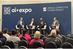 Robots for America Founding Members at AI+ Expo panel discussion, 'Robots for America: Driving American Industry Forward.' From left to right: Micah Murphy (New American Industrial Alliance), Nick Ayala (GrayMatter Robotics), Edward Mehr (Machina Labs), Dean Banks (Formic).