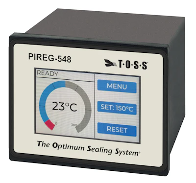The PIREG-548 temperature control device with digital display showing 23°C current temperature and 150°C setpoint.