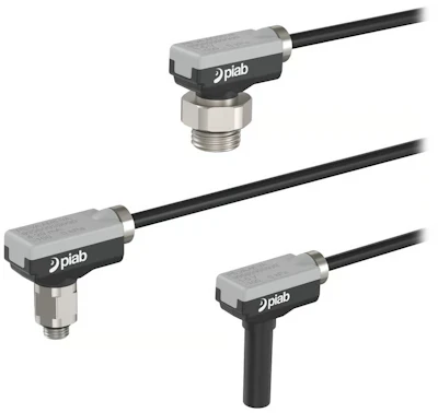 Three PIAB pneumatic sensor connectors with black cables in different configurations and sizes