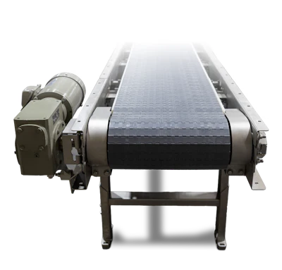 Industrial conveyor belt system with motor drive unit and modular black belt surface