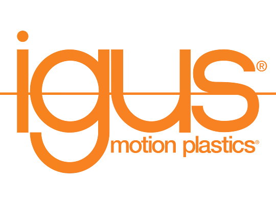 Igus motion plastics logo in orange with registered trademark symbol